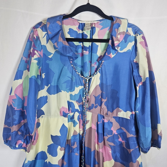 Diane Von Furstenberg Silk Floral Ruffle Dress Size 10 - Picture 3 of 10